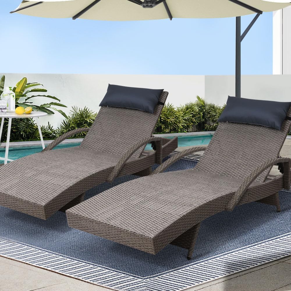 Rattan Lounge Set - com 4 posições ajustáveis almofada espessada,