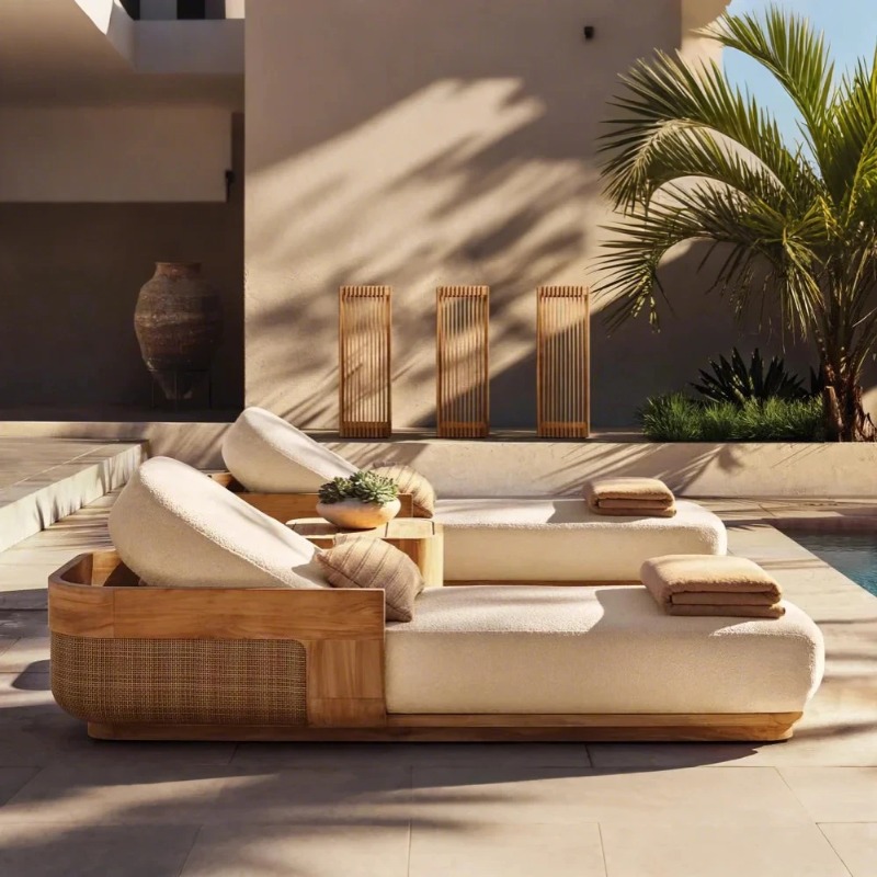 Rattan Lounge Set - Conjunto de Espreguiçadeiras e Camas de