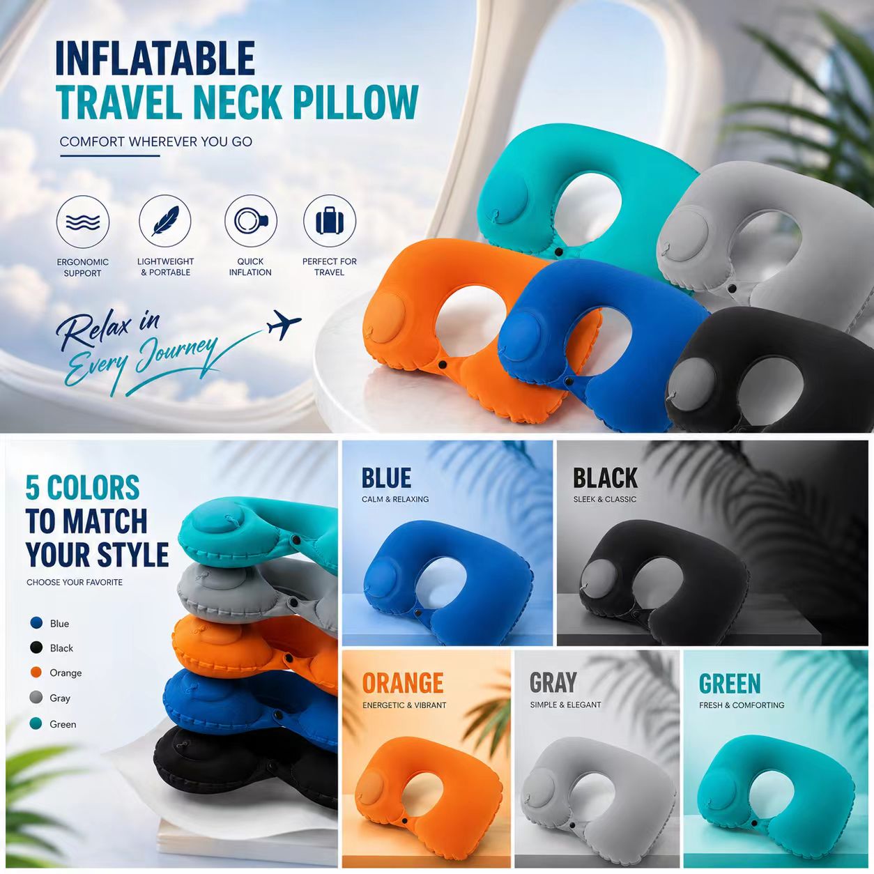 Outdoor Furniture Pillows - Almofada inflável dobrável portátil de 5