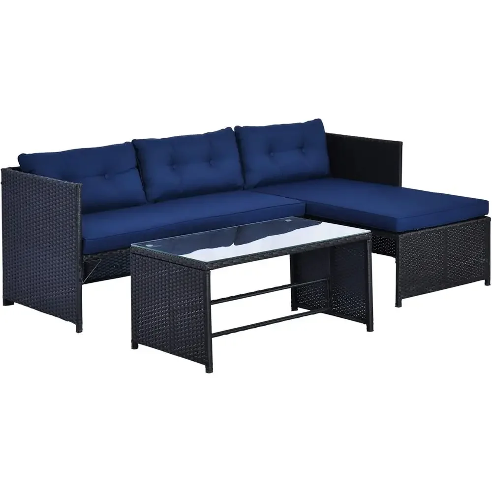Rattan Lounge Set - Conjunto de Sofá de Rattan Azul