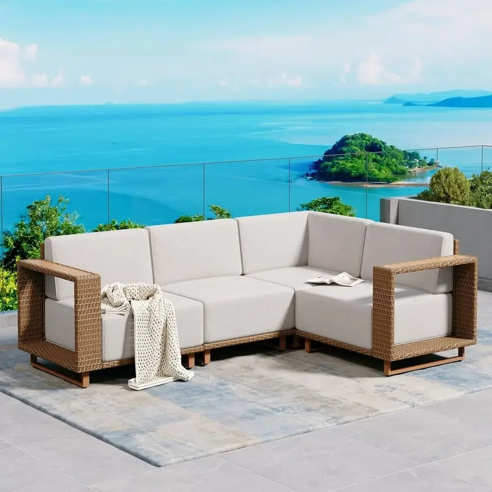 Outdoor Furniture Yellow - Sofá Seccional em L para Exterior