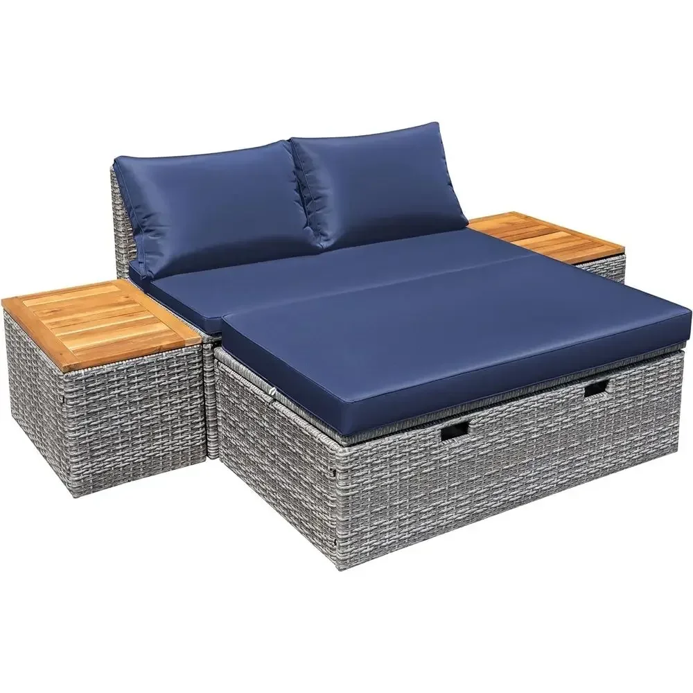 Rattan Lounge Set - Conjunto de Sofá de Jardim Azul
